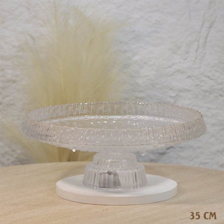 جاط مدور 35سم زجاج شفاف اطار مموج حيف ذهبي برجل A25/5 =ع1 =ع4